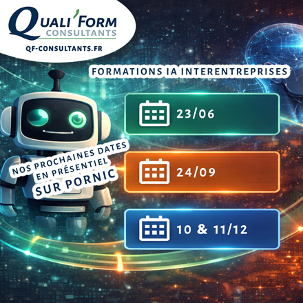 Image prochaines dates de formations IA Interentreprises en présentiel | Actu QUALIFORM CONSULTANTS qualité • formations • accompagnement